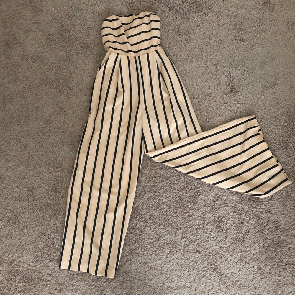 Strapless Striped Jumpsuit